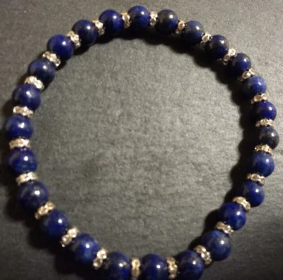 Spiritual Grade A 6mm Lapis Lazuli & Rhinestone Stretch Healing Chakra Bracelet - Image 1 of 4