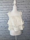 Blue Blush White Cropped Linen Top Size Small