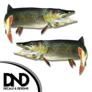 Pike - Fish Decal Fishing Hunting Tackle Box Bumper Sticker "5in SET" F-0480 D& - Picture 1 of 1