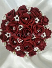 BURGUNDY BRIDAL WEDDING POSY ARTIFICIAL GYPSOPHILA WEDDING BOUQUET HEARTS