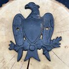 Old Antique Cast Iron Shield Bald Eagle Door Knocker England Missing Knocker 7”