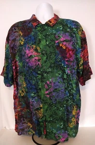 Psychedelic Frog Men's Vintage Shirt XL Black Light-Hippie-Tie Dye Button Rayon - Picture 1 of 3
