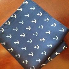 SALE-ANY 2 10"-$8 EACH-- New 10" 100% Silk Pocket Square   Navy Anchors-23