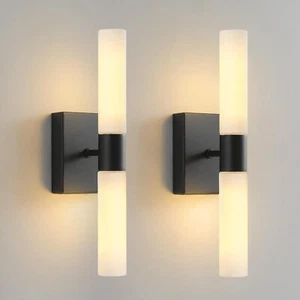 Wall Sconces Set of Two Matte Black Modern Bathroom Sconces Lighting Set of 2 - Picture 1 of 10