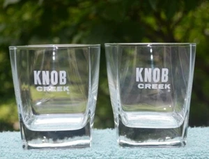 NEW PAIR OF KNOB CREEK KENTUCKY BOURBON WHISKEY ETCHED ROCKS LOW BALL GLASSES - Picture 1 of 3