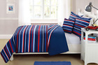 Decor Multicolor Light & Dark Blue Red White Striped Design Fun Colorful Quilt B