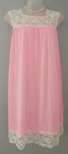 VTG USA Beverly ILGWU Hot Pink Nylon Nighty Lingerie Chemise Boudoir pin up Med - Bild 1 von 8