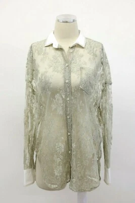 全新带标签 $1995 Brunello Cucinelli 女式蕾丝正装衬衫带银色 Lurex+Beading M A191 — 第 1/4 张图片