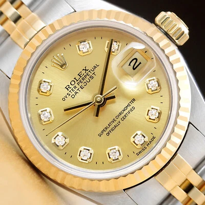 ROLEX LADIES DATEJUST CHAMPAGNE DIAMOND 2 TONE 18K YELLOW GOLD 69173 WATCH - Image 1 of 4