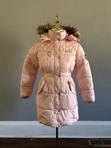 Weatherproof Long Pink Quilted Puffer Jacket with Fur-Lined Hood | Size: M 10/12 - Picture 1 of 3