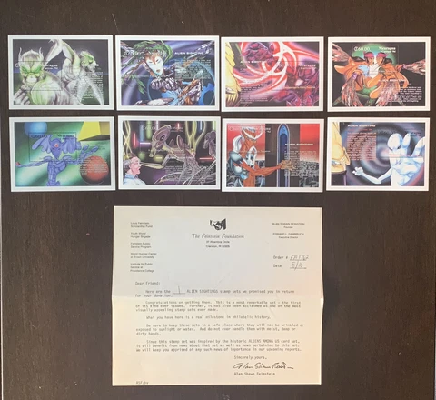 RARE 1994 NICARAGUA ALIEN SIGHTINGS MINT STAMP SET WITH DOCUMENTATION MNH OG Cover