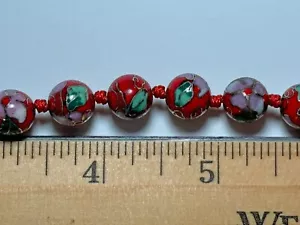 TAN bonito Collar Floral ROJO CLOISONNÉ CHINO PINTADO A MANO VINTAGE 32" - Imagen 1 de 3