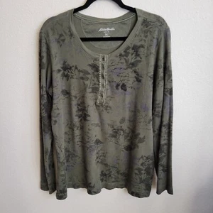 Eddie Bauer Langarm Henley oliv Blumen Thermo Strick Damen Gr. XXL - Bild 1 von 6