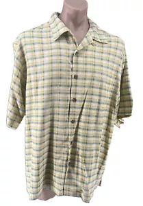 Tommy Bahama 100% Silk Mens Button-Up Short Sleeve Casual Yellow Check Shirt L - Picture 1 of 16
