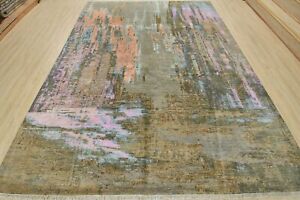 Fine Abstract 9′ x 12’1” Multicolor Wool/Viscose Hand-Knotted Oriental Rug