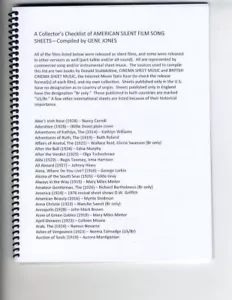 STUMMFILM FILM CHECKLISTE der veröffentlichten Klaviernoten - Bild 1 von 1
