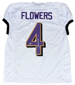 ZAY FLOWERS AUTOGRAPHED BALTIMORE RAVENS #4 WHITE GAME CUT JERSEY BECKETT - Picture 1 of 1