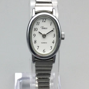 Vtg Timex Cavatina Watch Women 18mm Silver Tone Oval Stretch Band New Battery d - Picture 1 of 15
