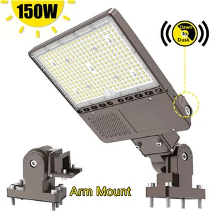 150W LED Shoebox Light Dusk to Dawn Photocell 5000K Commercial Outdoor Lighting - Picture 1 of 13