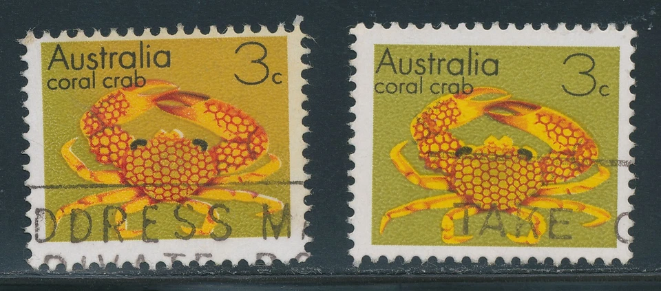 AUSTRALIA 1973 3 C. coral crab VFU ERROR/VARIETY: BACKGROUND OLIV BROWN - Image 1 of 3