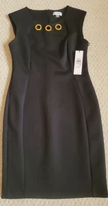 Calvin Klein Black Dress With Gold Hoops Zipper Back Size 10 New With Tags - Picture 1 of 12