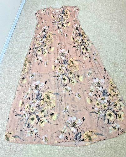 PALM ANGELS Maxi abito donna H&M prendisole rosa salmone plissettato floreale 6 maniche estivo