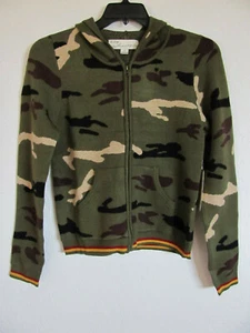 Vintage Havava Zip Front Knit Hoodie-Olive Camo - Juniors Size Small NWT  - Picture 1 of 10