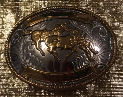 Vintage Rodeo Western Style Nickel Silver Men's Belt Buckle - Image 1 of 4
