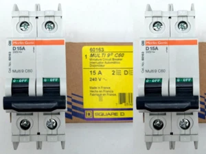2 Lot NEW SQUARE D MULTI 9 C60 15A CIRCUIT BREAKER 60163 240V 2 POLE MERIN GERIN - Picture 1 of 8