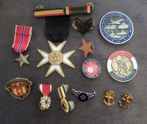 Vintage Military Pins, Bages, Coins Lot Of  14 - Picture 1 of 22