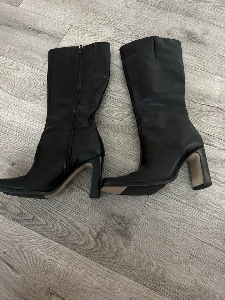 Botas altas vintage de cuero con cremallera superior sin marca 7,5 usadas en excelente estado negras Foto 1 de 1
