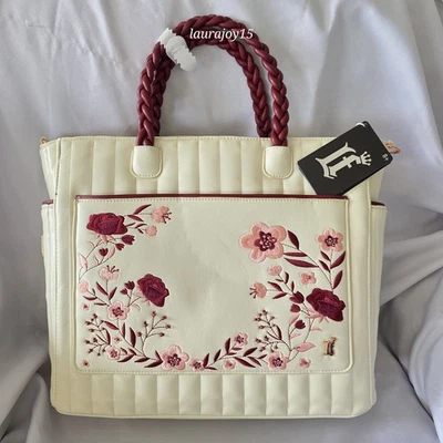 Loungefly Pink Rose Convertible Tote Bag Backpack Crossbody Cream Large - Image 1 of 4