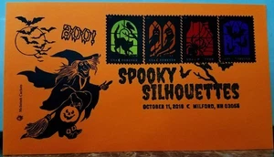Happy Halloween - Sagome spettrali FDC con tutti e 4 i francobolli - McIntosh Cachets - Foto 1 di 1