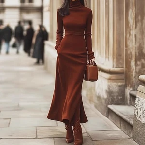 Western Occident Women's Long Sleeve Knitted Slim High Neck Long Dress Spring Sz - Bild 1 von 7