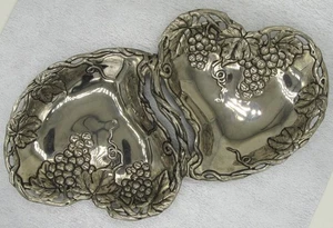 Vintage Silver-plate Candy or Nut Dish Grape & Leaf Design Accents Double Dish - Picture 1 of 8