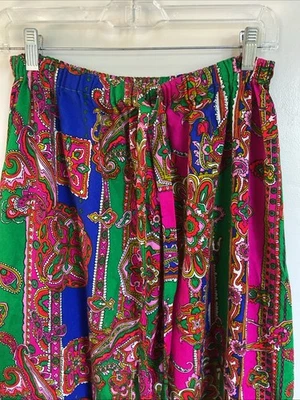 Maxi Falda Vintage Años 60 Para Mujer S M Vibrante Rosa Caliente Azul Etc Paisley Cintura Alta Foto 1 de 4