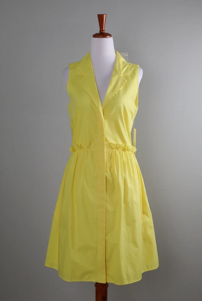 ELIZA J NUEVO CON ETIQUETAS $128 Amarillo Sólido Plisado Cintura Camisa Vestido con Máscara Conjunto Talla 8 Foto 1 de 4