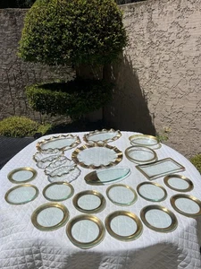 RIESIGES 21-teiliges Set Annieglas Rüschen Tabletts Teller Schalen 24 Kt Goldrand - Bild 1 von 24