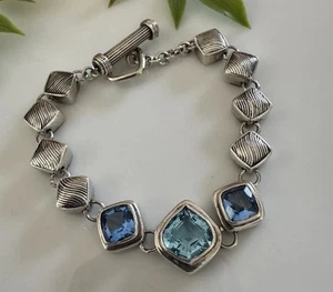 Lori Bonn Sterling Silver Blue Topaz Stone Toggle Bracelet Size 6-3/4" - Picture 1 of 10