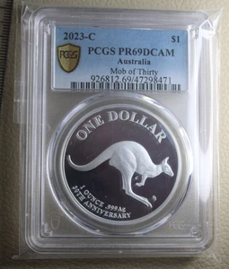 * 2023c PCGS PR69DCAM GRADED MOB OF THIRTY SILVER PROOF KANGAROO DOLLAR #ZJN48 - Picture 1 of 13