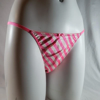 Bikini Victoria's Secret Satén Tanga Grande Rosa Blanco Rayas Foto 1 de 4