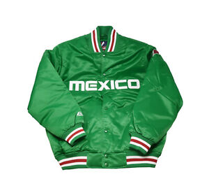 Majestic Men's Mexico Flag Green Red White Varsity Satin Jacket