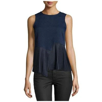 Nuevo DEREK LAM babydoll plisado azul marino oscuro Empire Top 4 S Foto 1 de 2