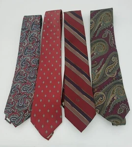 Lot Of 4 Christian Dior Italian Silk Men’s Neck Tie Vintage Red Paisley Stripe - Picture 1 of 9
