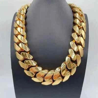 Collar de latón de eslabones cubanos hecho a mano sólido de 26 pulgadas de largo de 25 mm de ancho personalizado para hombre Foto 1 de 4