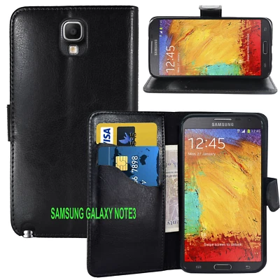 black Wallet stand Case with card Slot For Samsung Galaxy NOTE 3 N9000 N9005 UK - Image 1 of 4