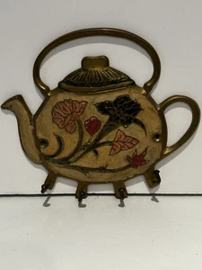 Küche Geschirrtuch Wandhaken Messing Teekanne Emaille Vintage Top Zustand. - Bild 1 von 7