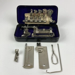 Vintage White Rotary Low Shank Sewing Machine attachments/13 pieces w/Metal Box - Picture 1 of 5
