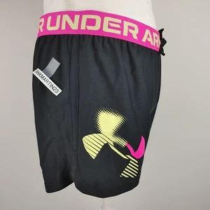 Youth Girls Large UA Play Up Logo Shorts Under Armour Glacier Black Pink New - Picture 1 of 5