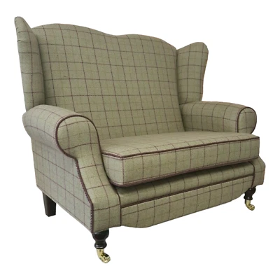 METRO FURNITURE NORTH EAST LIMITED Wing Back Queen Anne Cottage Two Seat Sofa Bamburgh Brown Check Fabric